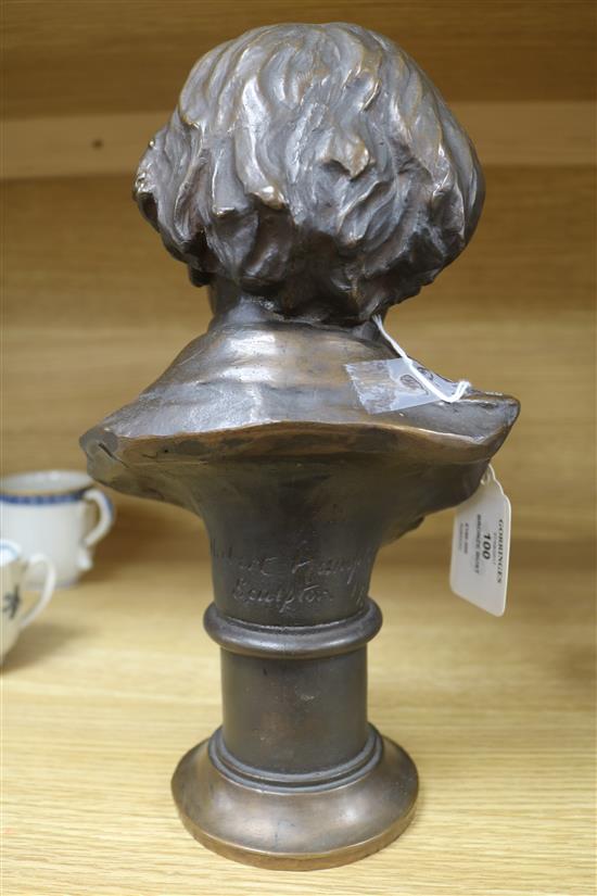 A bronze bust, Herbert Hampton, dated 1903